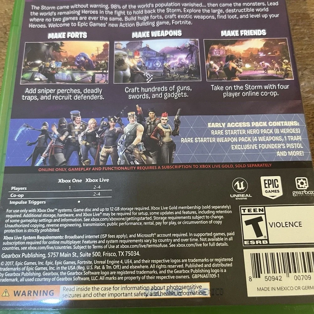 Fortnite Xbox One 2017 Original Physical Copy Purple Disc Case Artwork No Codes
